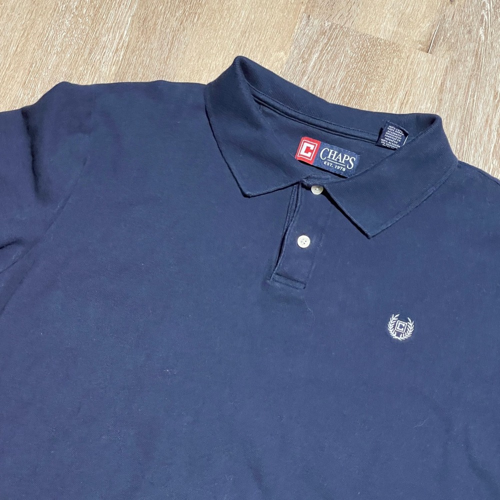 Chaps Mens Navy Blue Short Sleeve Polo Shirt Embroidered Logo Size‎ XL
